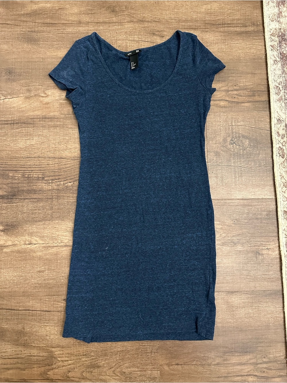 Simple Scoop Neck T-Shirt Dress - Navy